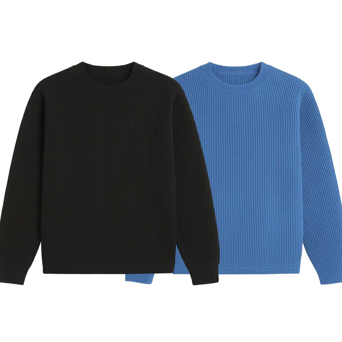 2 Pieces Waffle Knit SweatShirt ( BLACK & BLUE )