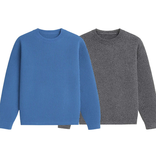 2 Pieces Waffle Knit SweatShirt ( BLUE & TEXTURE GREY )
