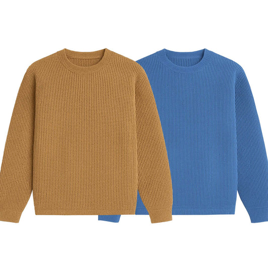 2 Pieces Waffle Knit SweatShirt ( CAMEL & BLUE )
